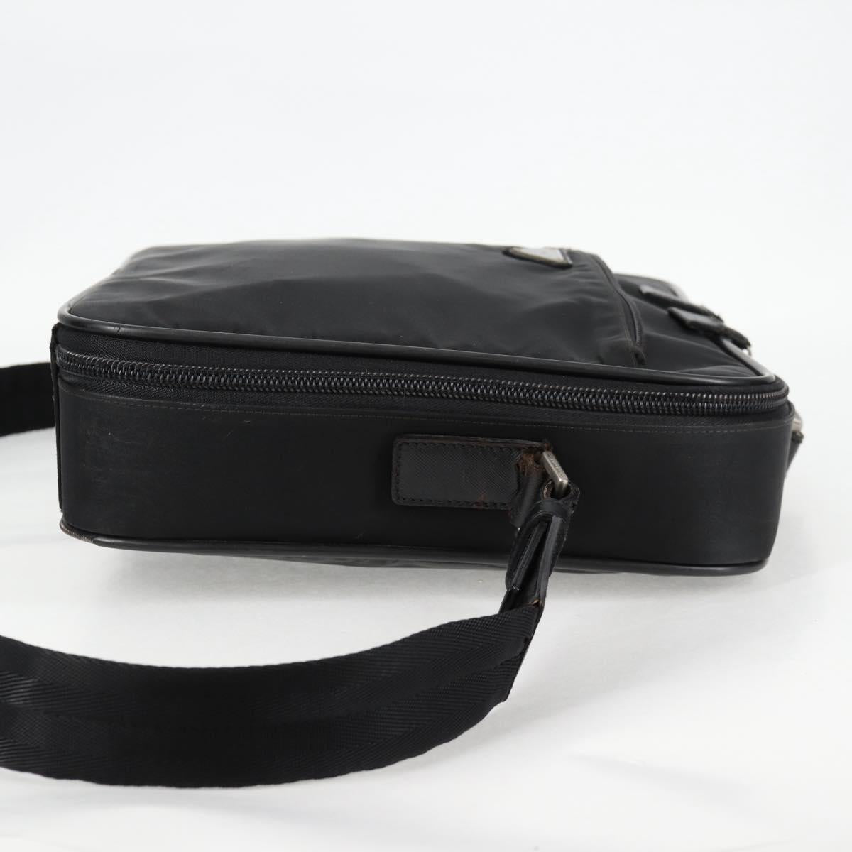 PRADA Hand Bag Nylon Leather 2way Black Silver Auth bs28384