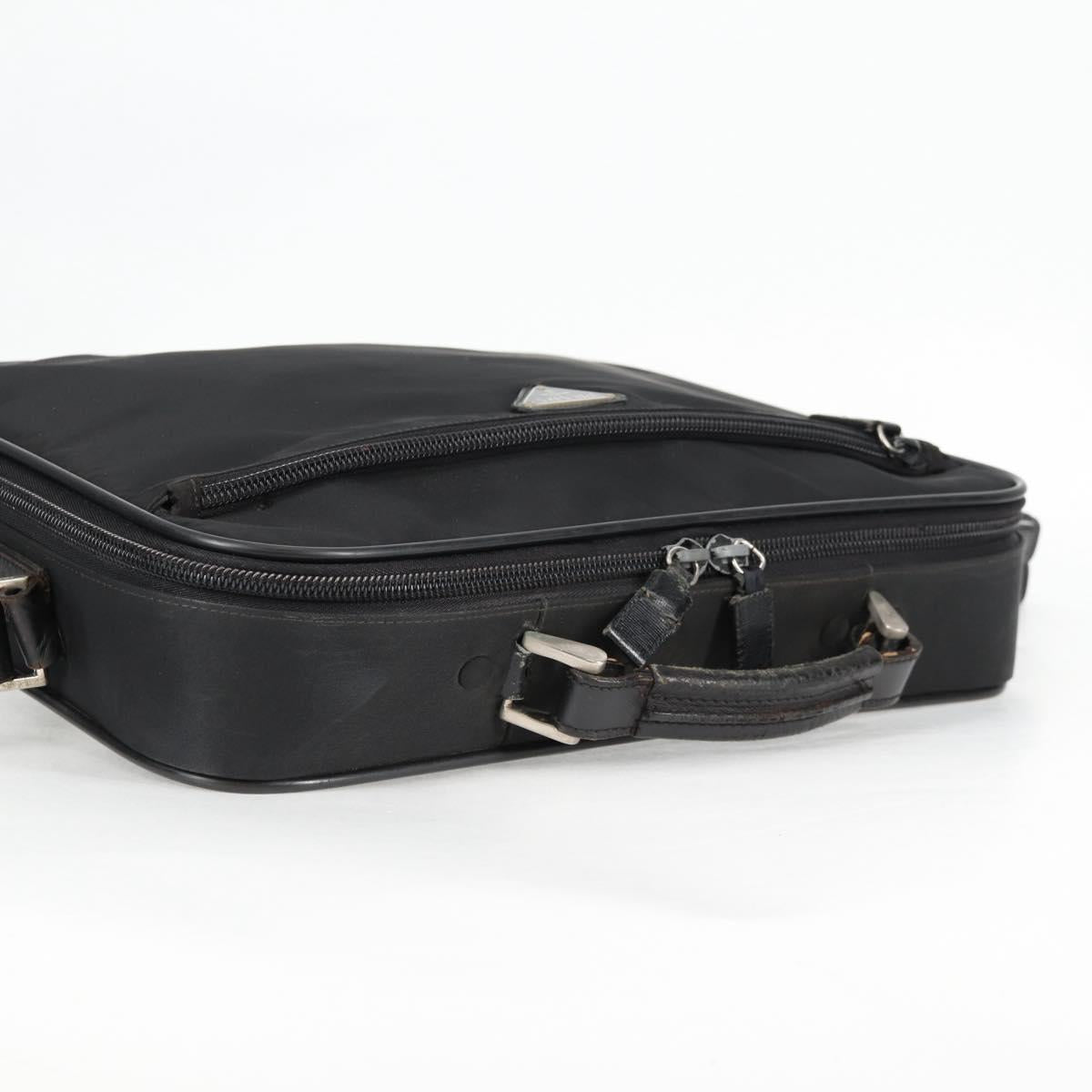 PRADA Hand Bag Nylon Leather 2way Black Silver Auth bs28384