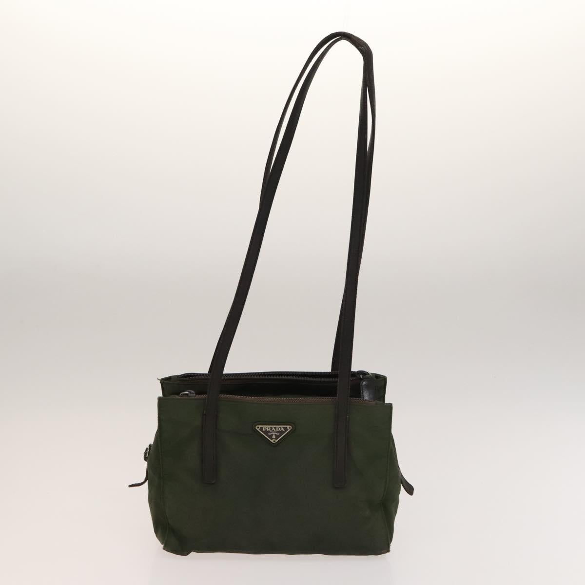 PRADA Shoulder Bag Nylon Leather 2Set Khaki Brown Auth bs28388