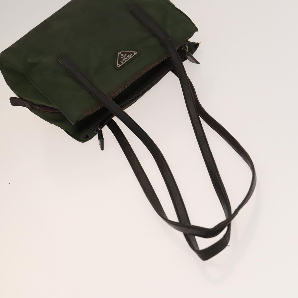 PRADA Shoulder Bag Nylon Leather 2Set Khaki Brown Auth bs28388