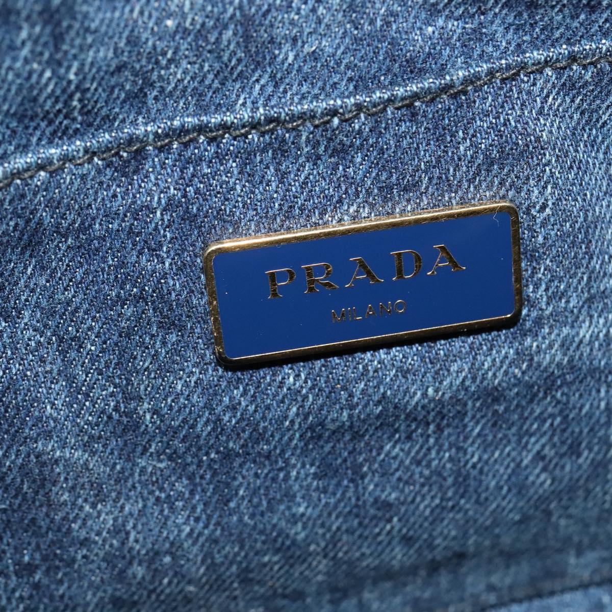 PRADA Canapa MM Hand Bag Denim Blue Gold Auth bs28391