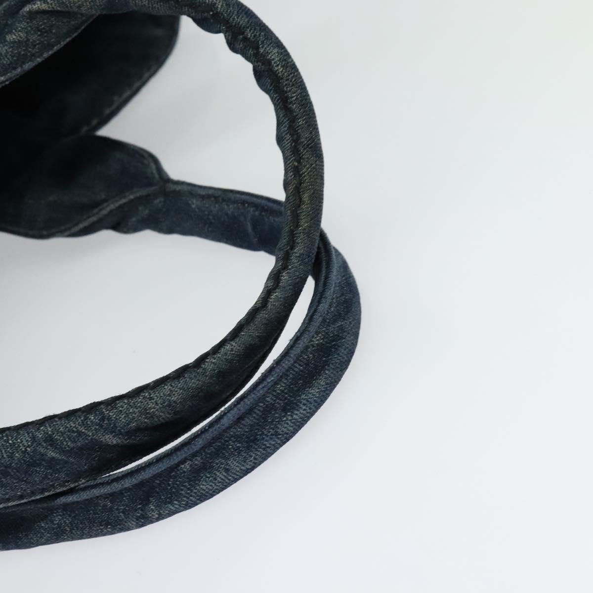 PRADA Canapa MM Hand Bag Denim Blue Gold Auth bs28391