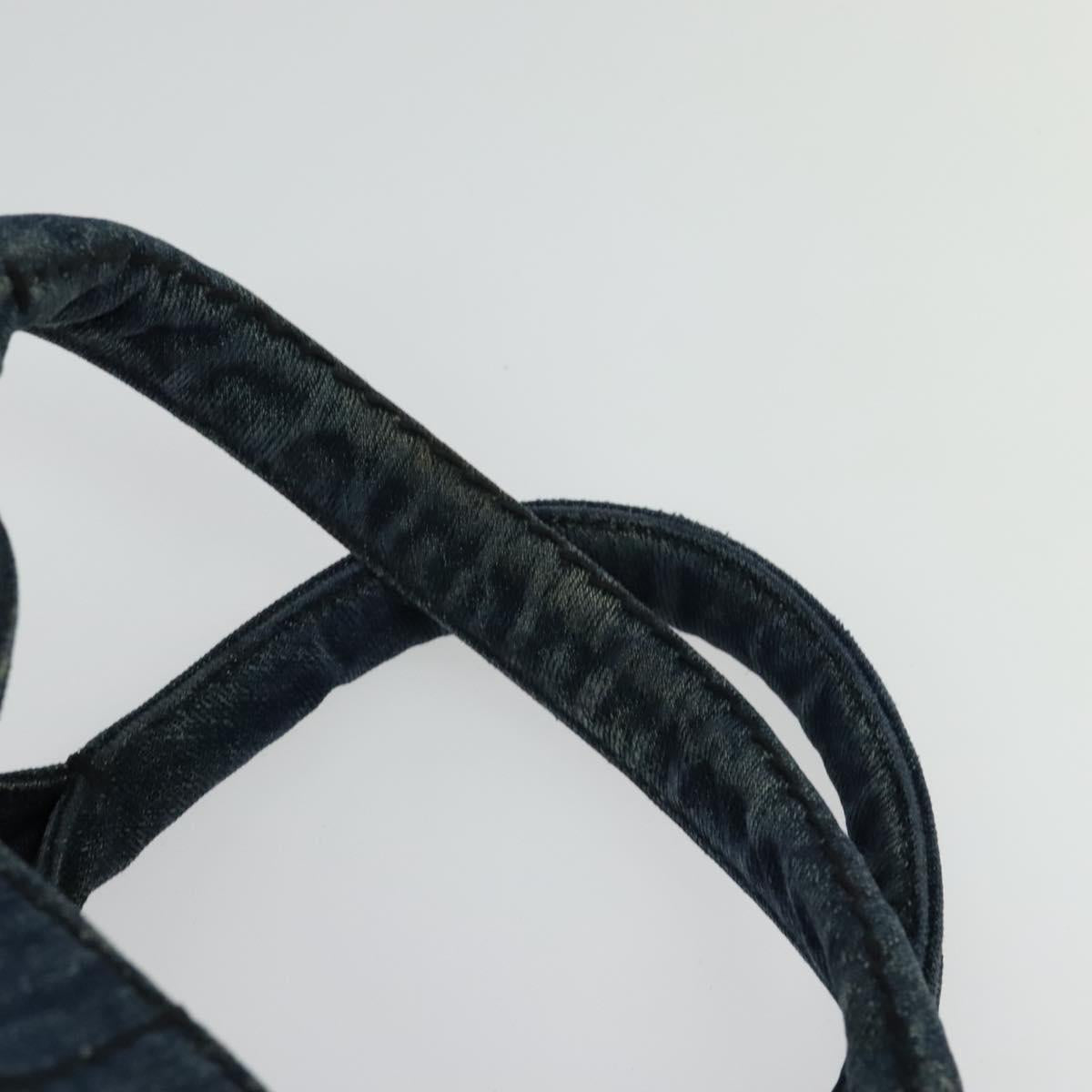 PRADA Canapa MM Hand Bag Denim Blue Gold Auth bs28391