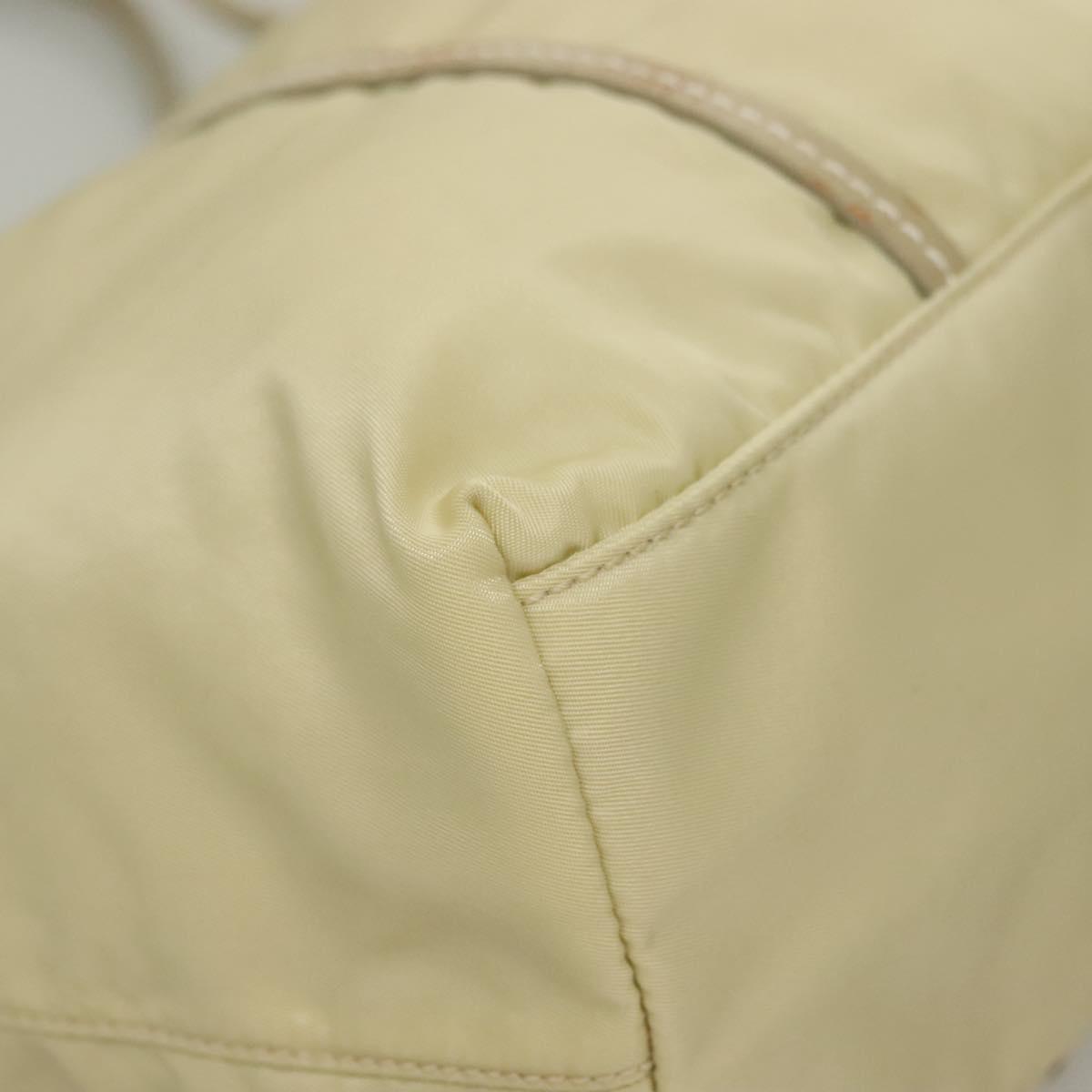 PRADA Tote Bag Nylon Leather Beige Auth bs28396
