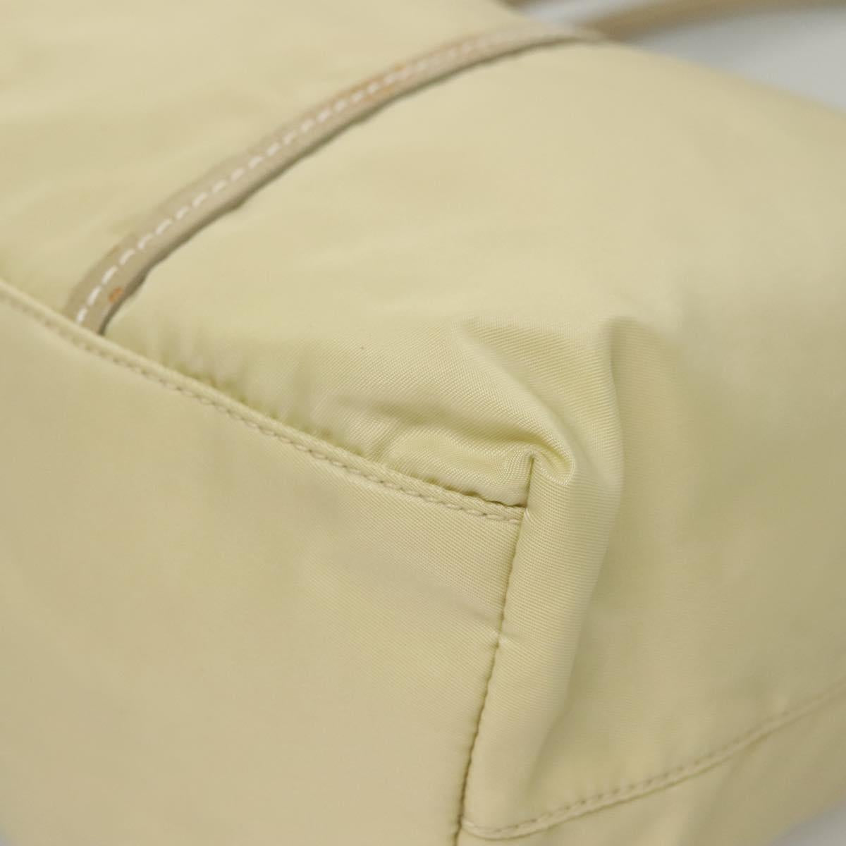 PRADA Tote Bag Nylon Leather Beige Auth bs28396