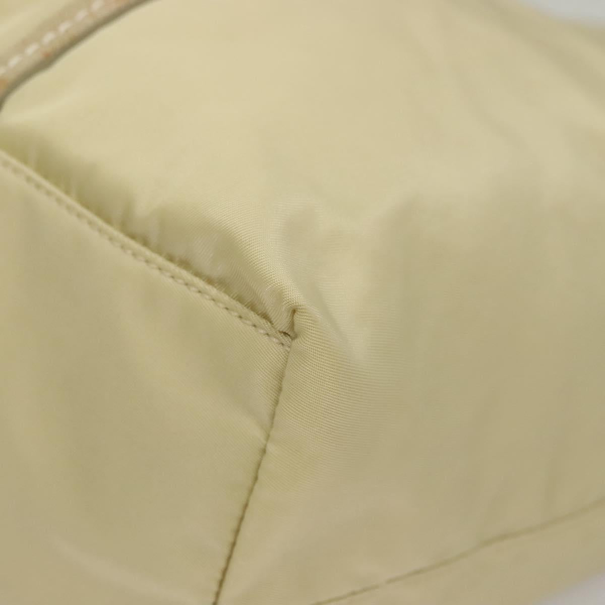 PRADA Tote Bag Nylon Leather Beige Auth bs28396