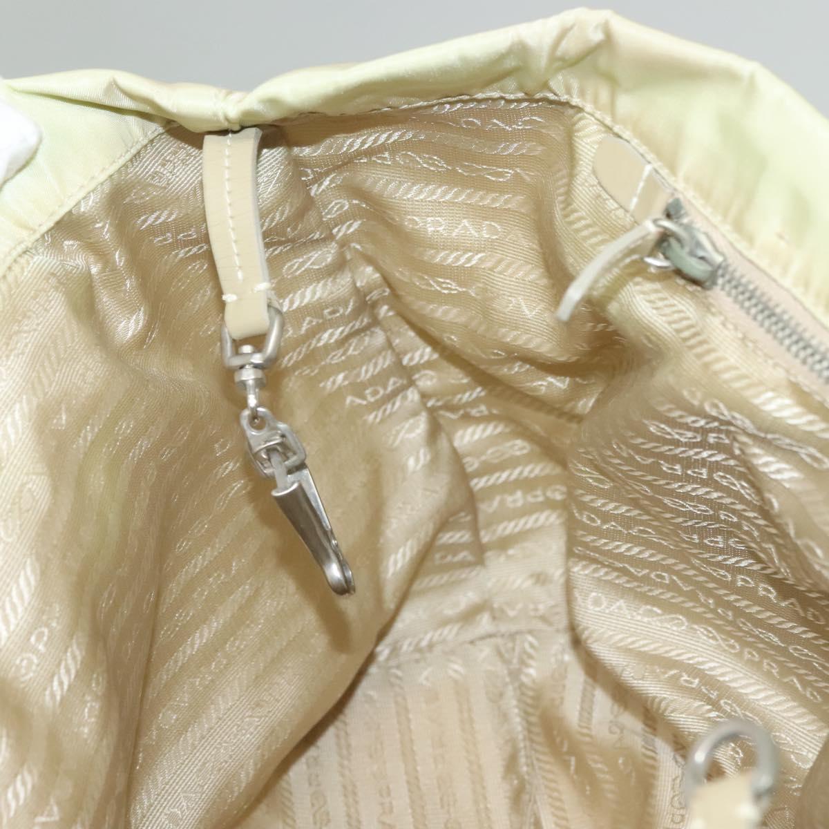 PRADA Tote Bag Nylon Leather Beige Auth bs28396