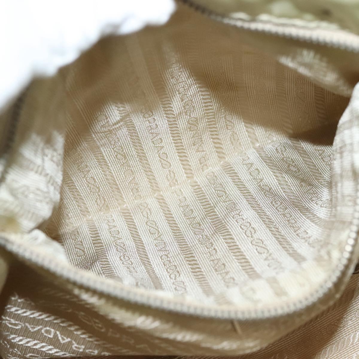 PRADA Tote Bag Nylon Leather Beige Auth bs28396