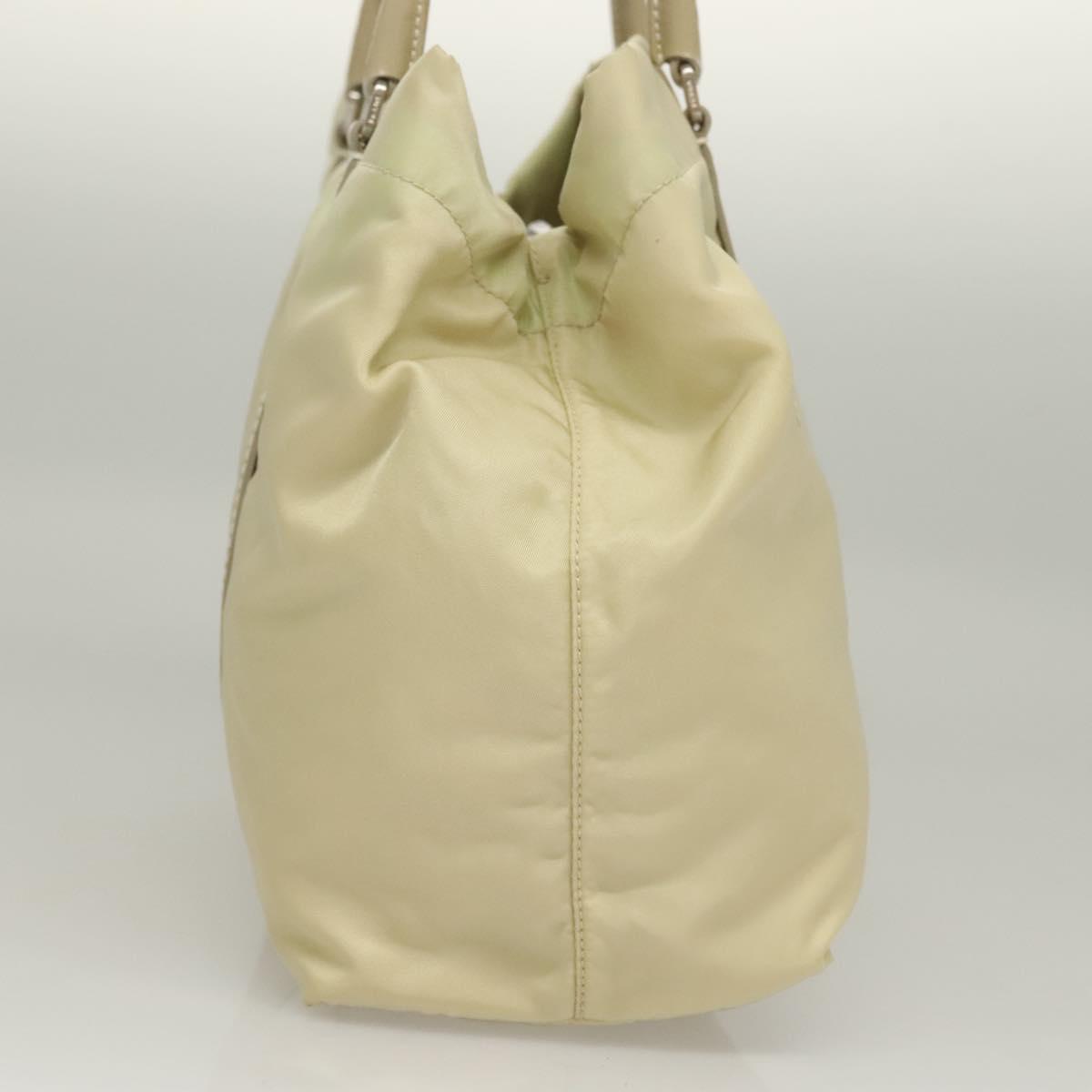 PRADA Tote Bag Nylon Leather Beige Auth bs28396