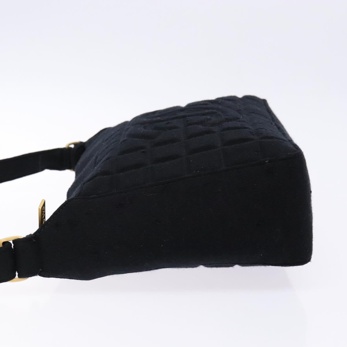 CHANEL Choco Bar Shoulder Bag Cotton Black Gold CC Auth bs28407