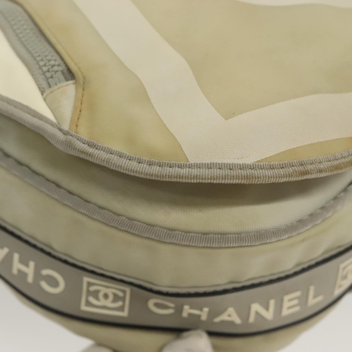 CHANEL Sports Shoulder Bag Nylon Beige Silver CC Auth bs28420