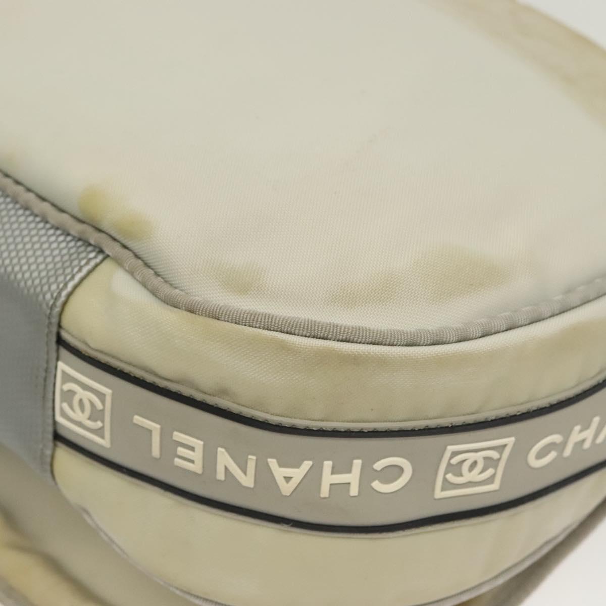 CHANEL Sports Shoulder Bag Nylon Beige Silver CC Auth bs28420