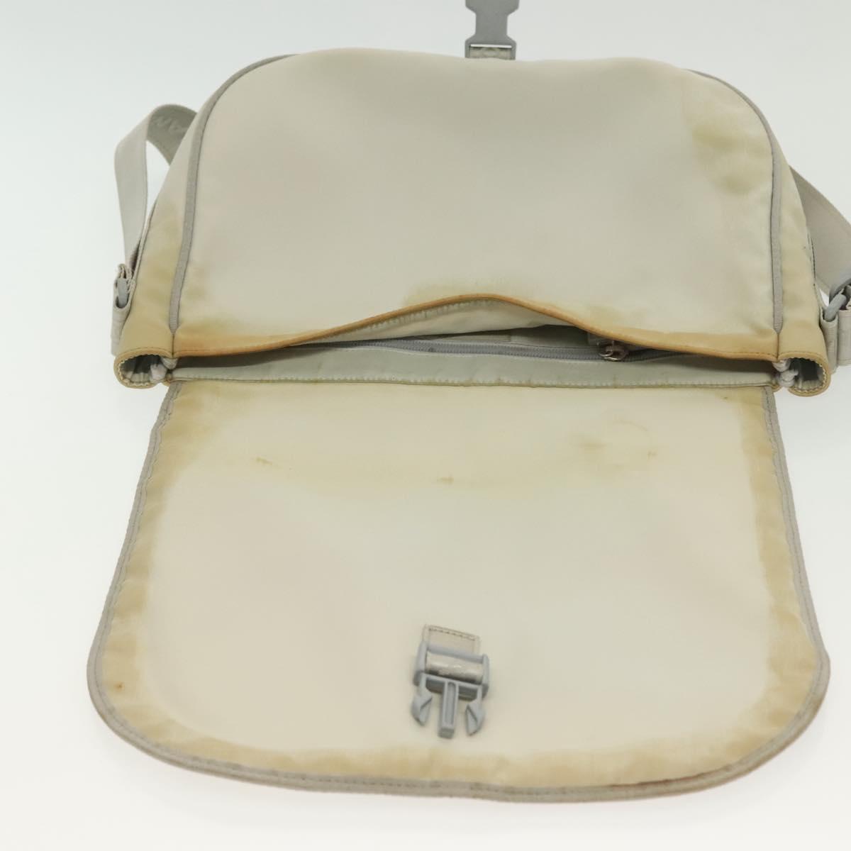 CHANEL Sports Shoulder Bag Nylon Beige Silver CC Auth bs28420