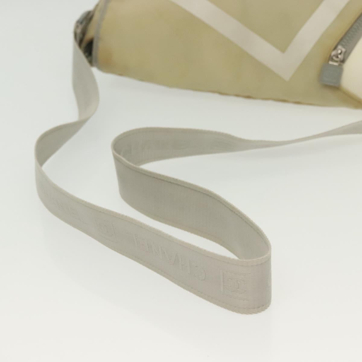 CHANEL Sports Shoulder Bag Nylon Beige Silver CC Auth bs28420