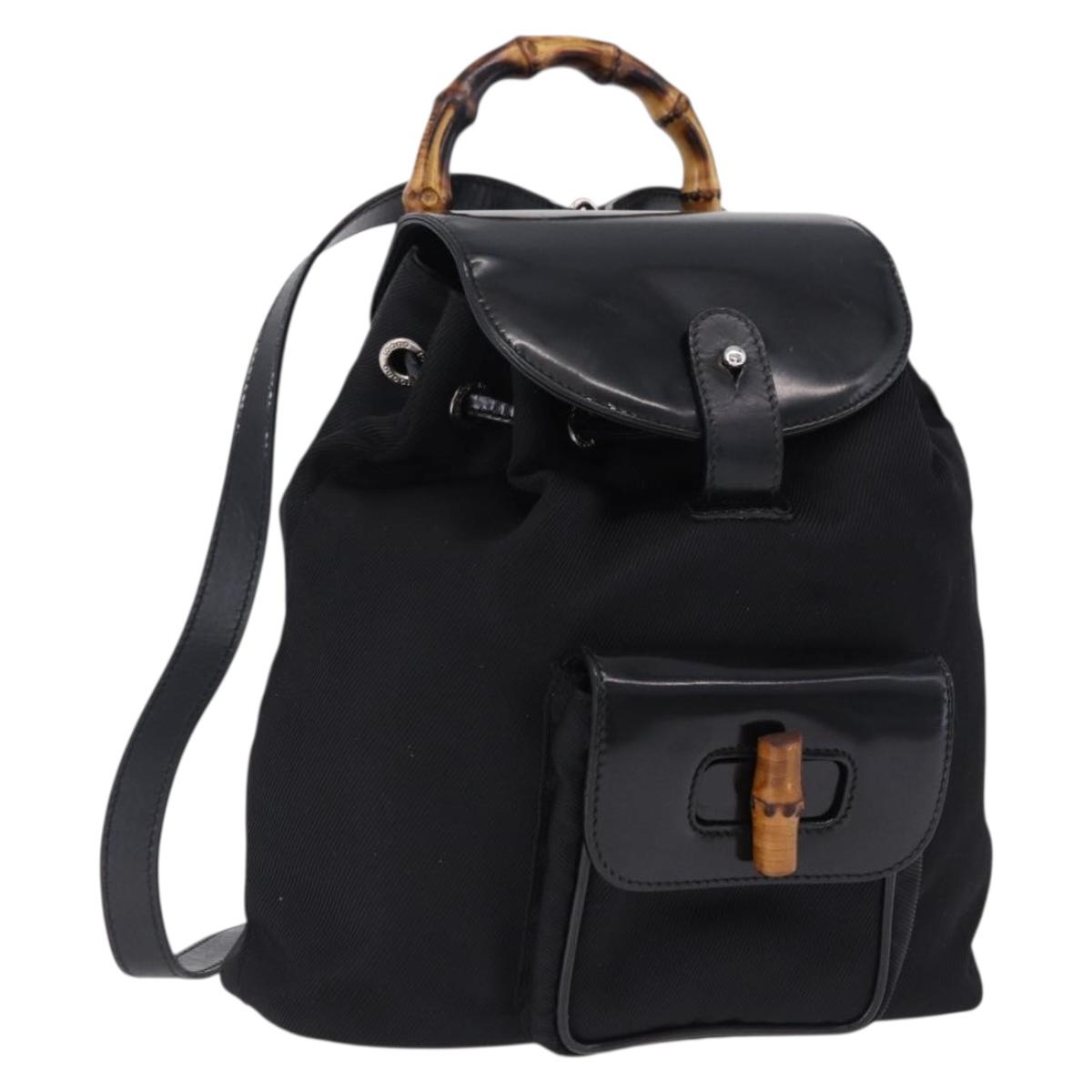 GUCCI Bamboo Backpack Nylon Black Silver 03 2265 0030 Auth bs28427