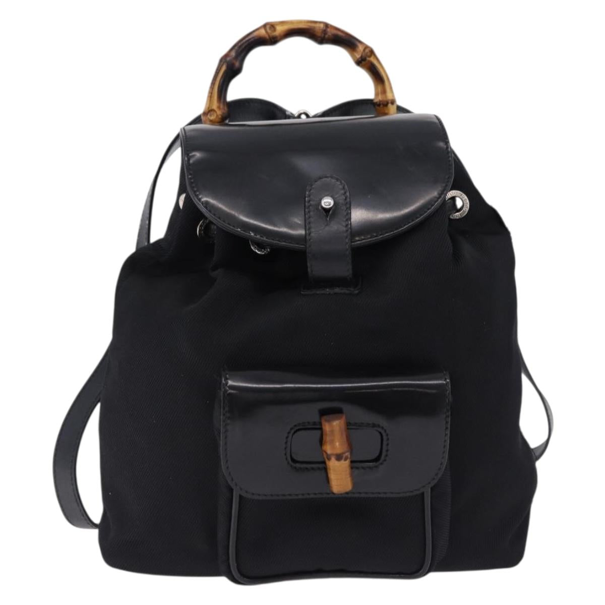 GUCCI Bamboo Backpack Nylon Black Silver 03 2265 0030 Auth bs28427