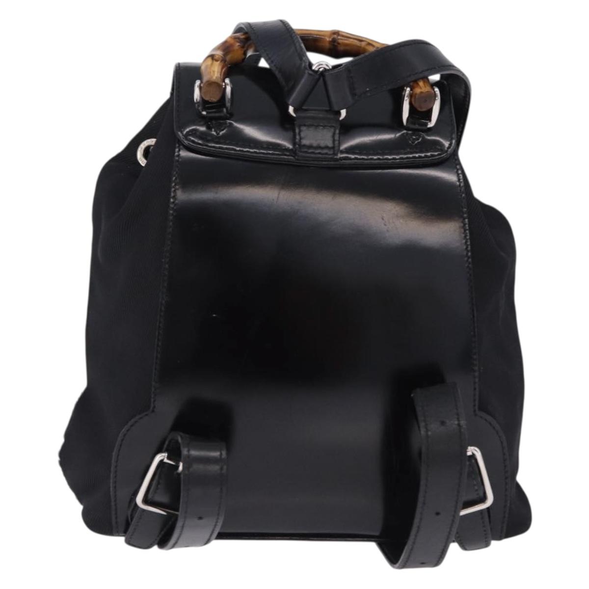 GUCCI Bamboo Backpack Nylon Black Silver 03 2265 0030 Auth bs28427