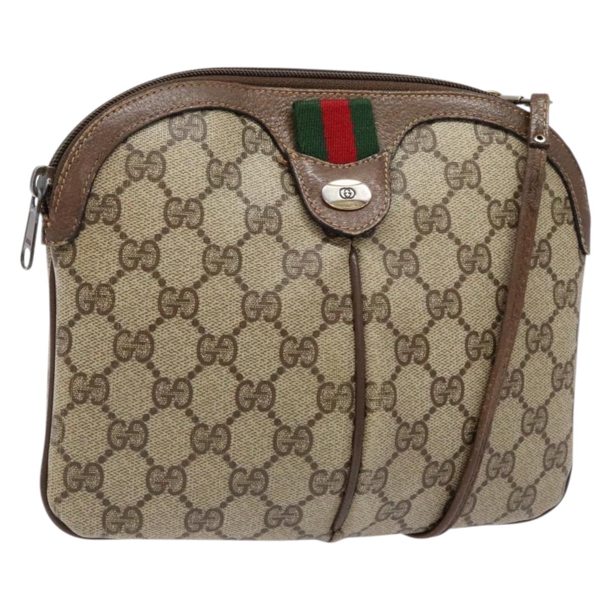 GUCCI GG Supreme Web Sherry Line Shoulder Bag PVC Beige 904 02 047 Auth bs28432