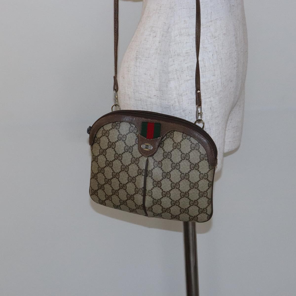 GUCCI GG Supreme Web Sherry Line Shoulder Bag PVC Beige 904 02 047 Auth bs28432