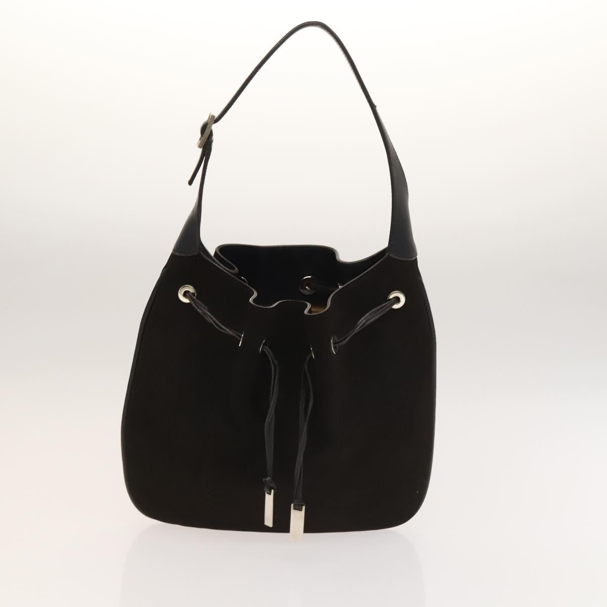 GUCCI Shoulder Bag Leather Canvas Suede 3Set Black Silver Auth bs28447