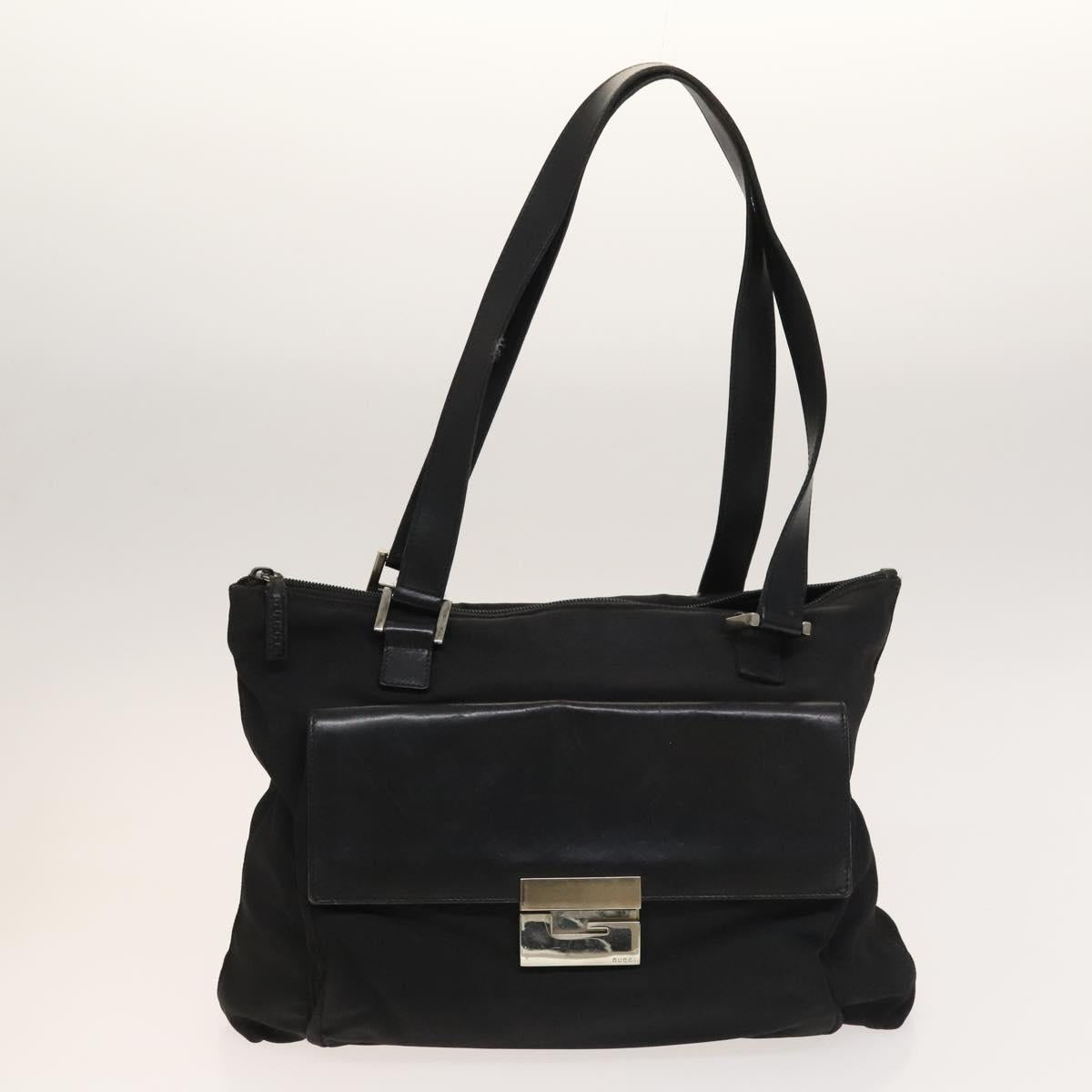 GUCCI Shoulder Bag Leather Canvas Suede 3Set Black Silver Auth bs28447