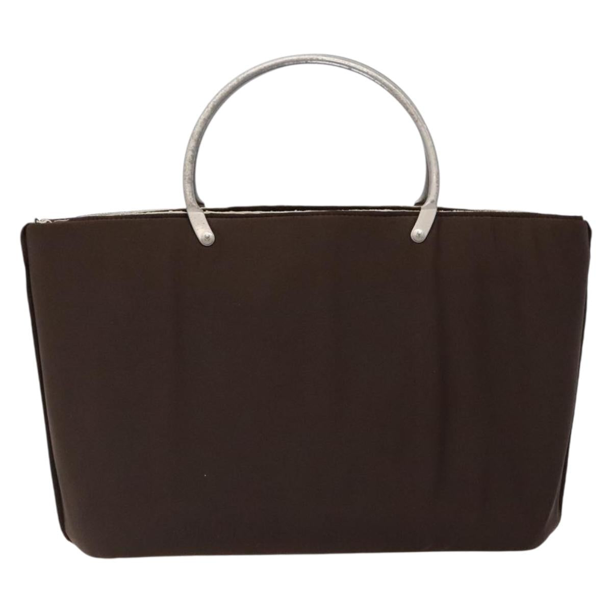 CHANEL Hand Bag Nylon Brown Silver CC Auth bs28458