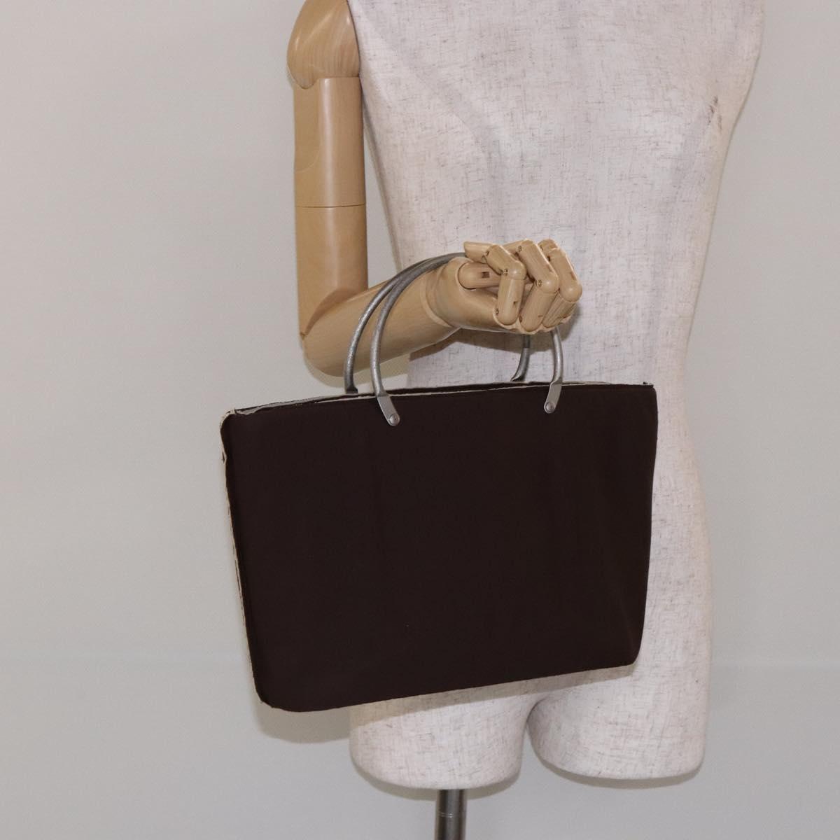 CHANEL Hand Bag Nylon Brown Silver CC Auth bs28458