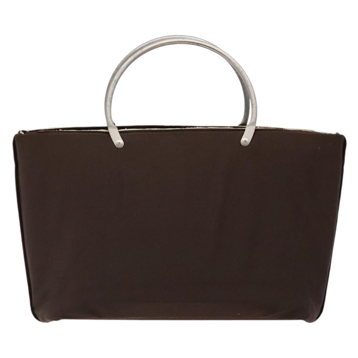 CHANEL Hand Bag Nylon Brown Silver CC Auth bs28458