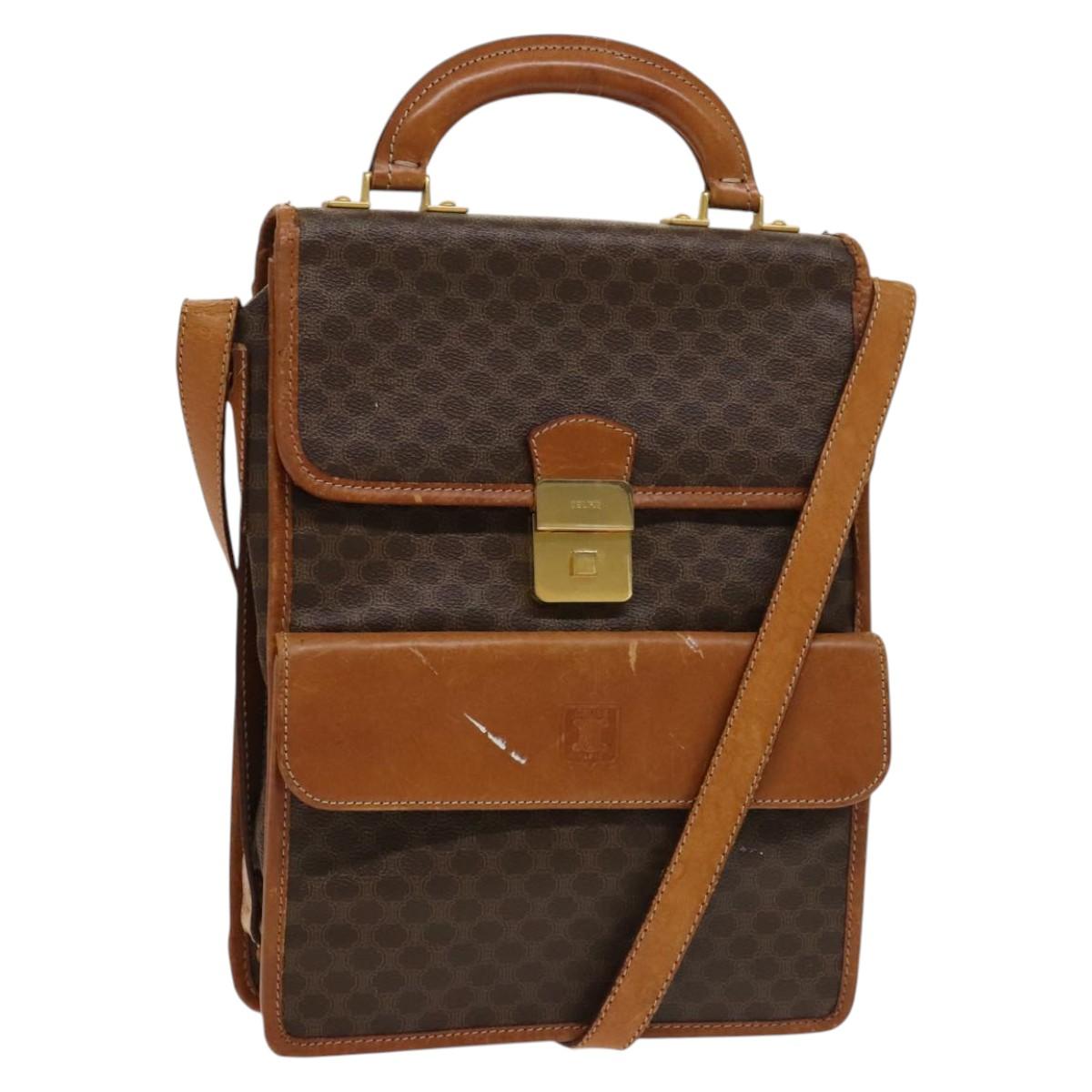 CELINE Macadam Canvas Shoulder Bag PVC Leather Brown Gold Auth bs28466