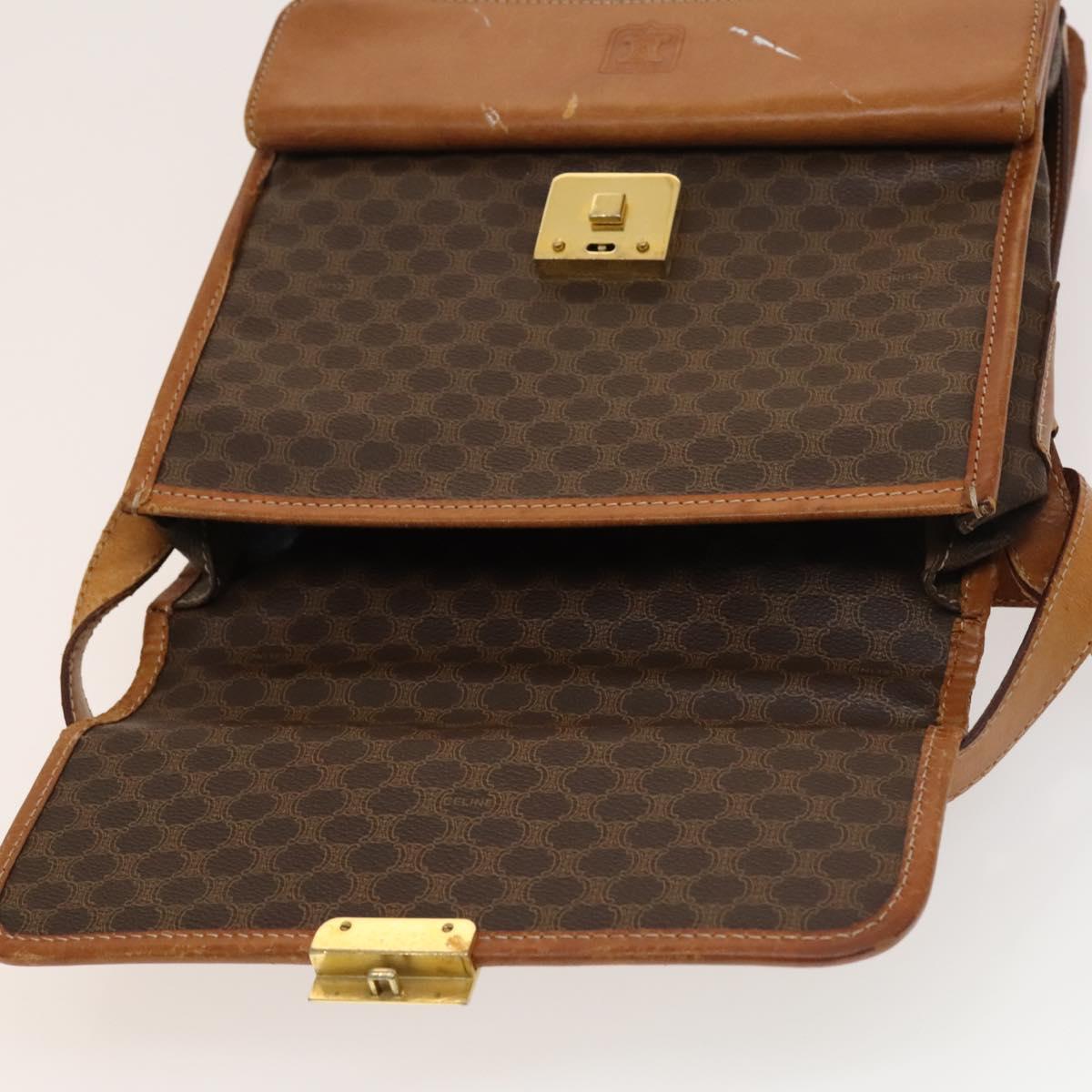 CELINE Macadam Canvas Shoulder Bag PVC Leather Brown Gold Auth bs28466