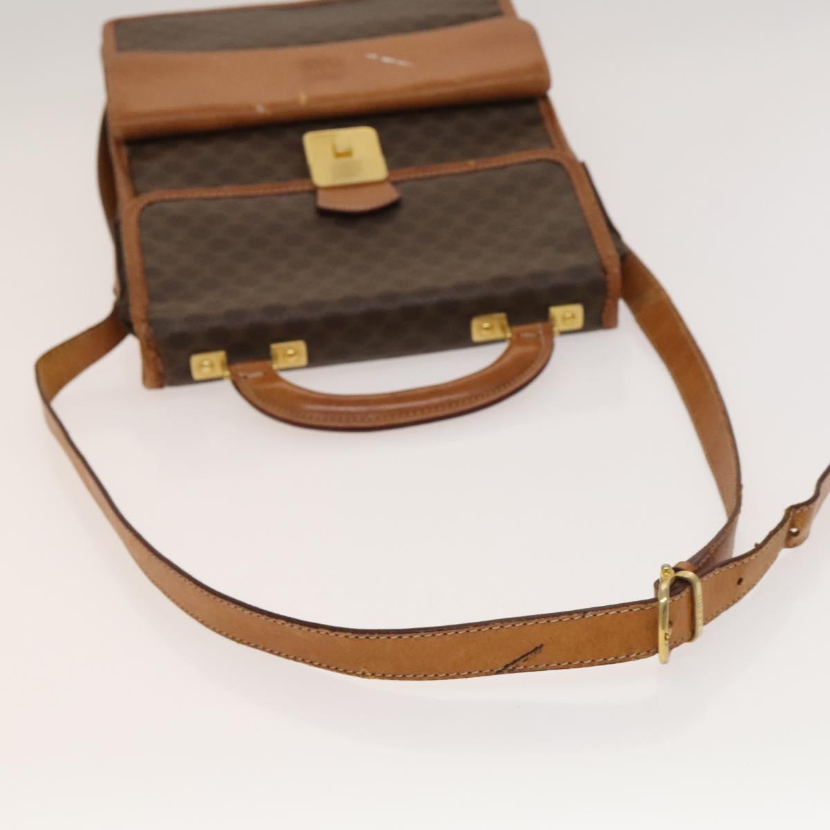 CELINE Macadam Canvas Shoulder Bag PVC Leather Brown Gold Auth bs28466