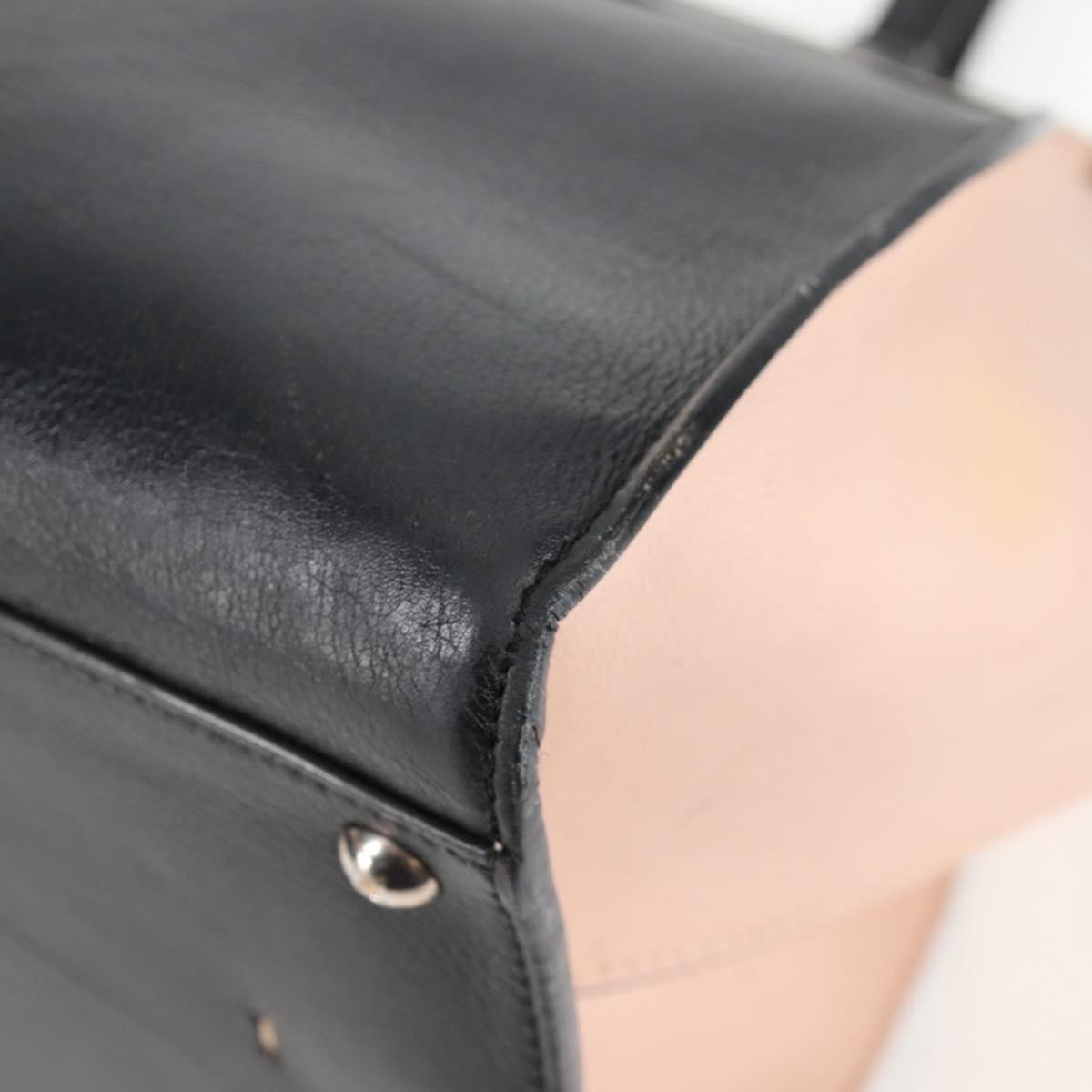 FENDI Toilojour Tote Bag Leather Black Silver Auth bs28474