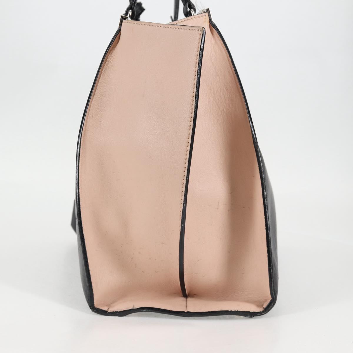 FENDI Toilojour Tote Bag Leather Black Silver Auth bs28474