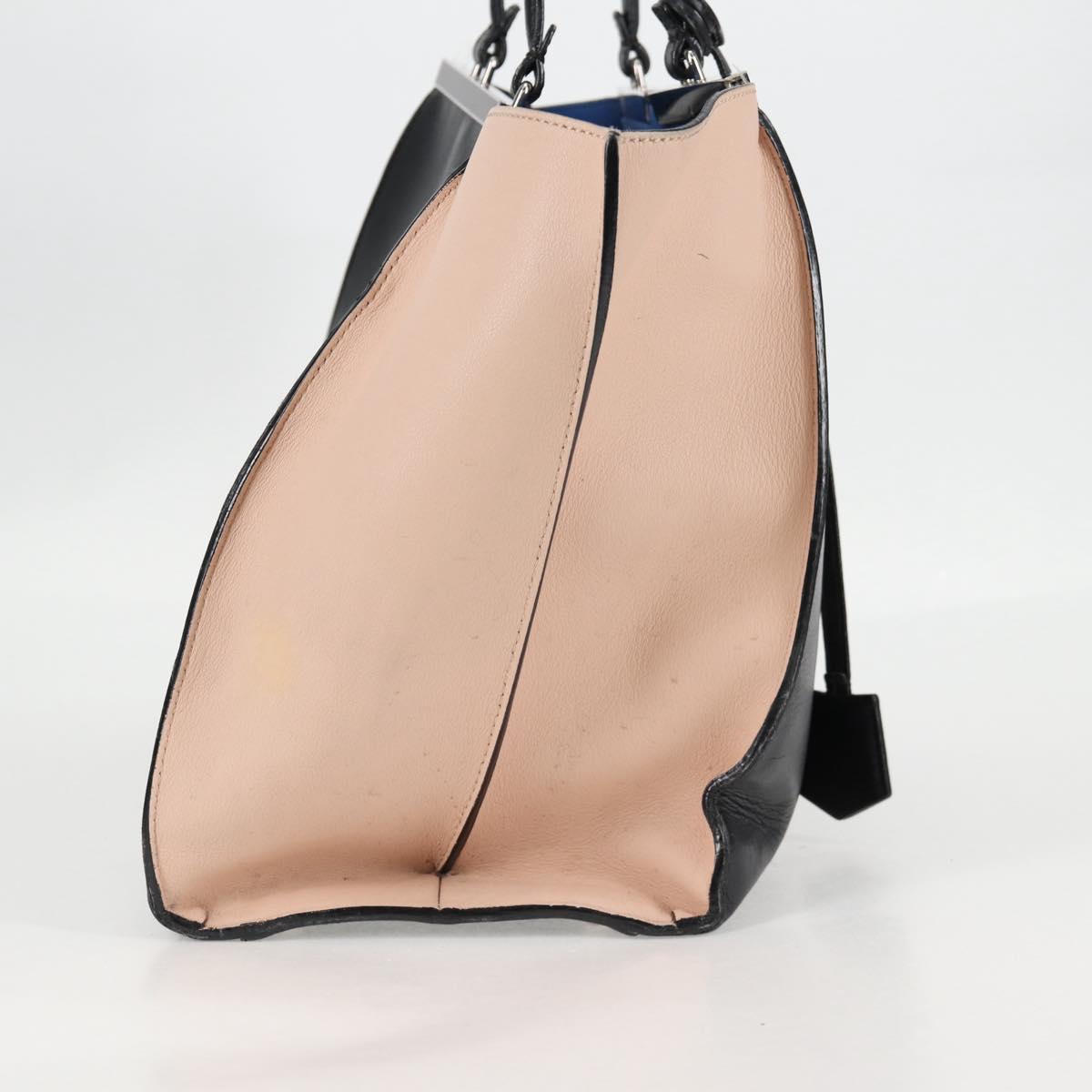 FENDI Toilojour Tote Bag Leather Black Silver Auth bs28474