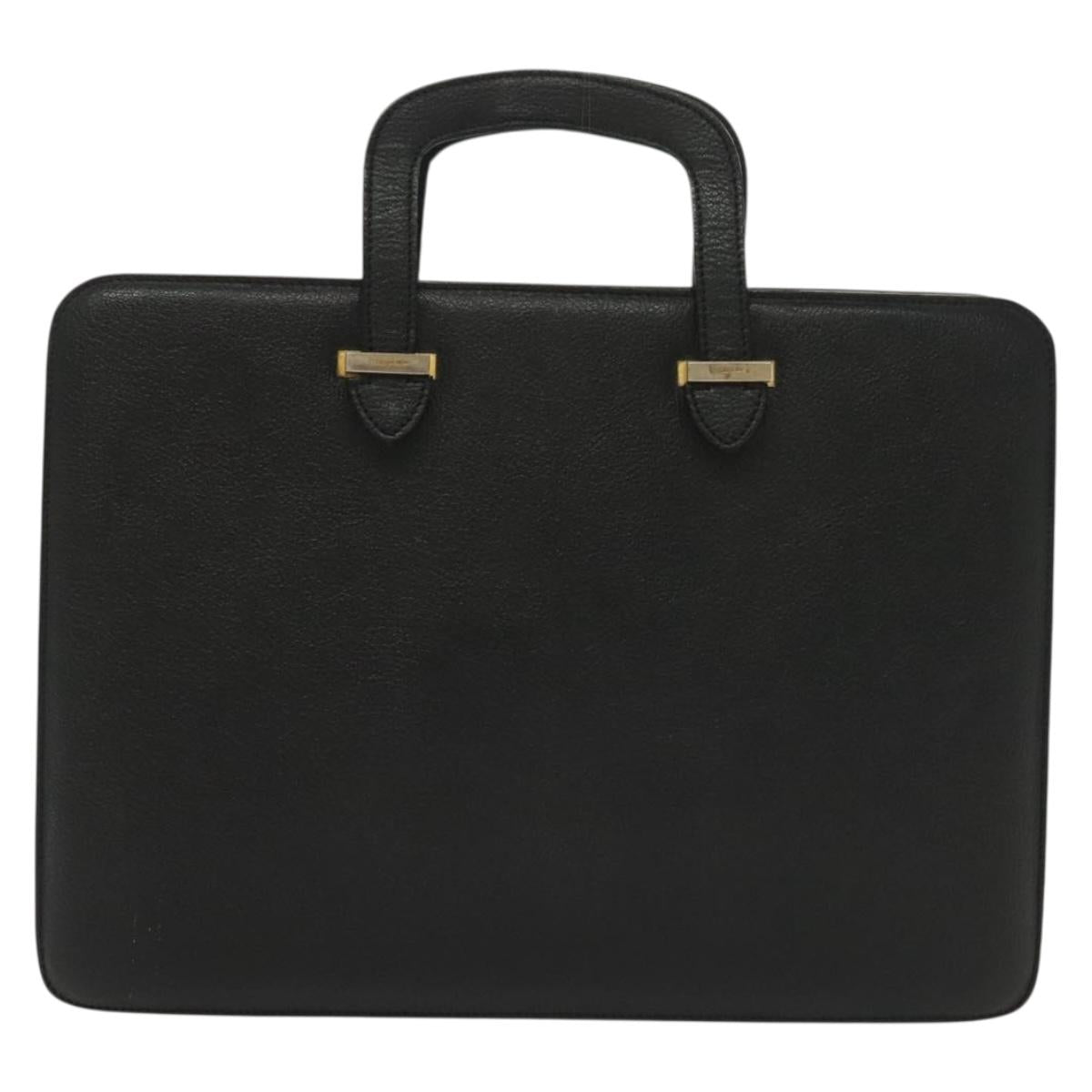 Salvatore Ferragamo Business Bag Leather Black Gold Auth bs28482
