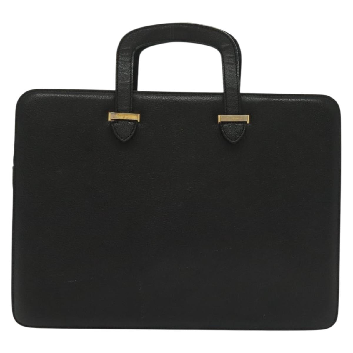 Salvatore Ferragamo Business Bag Leather Black Gold Auth bs28482