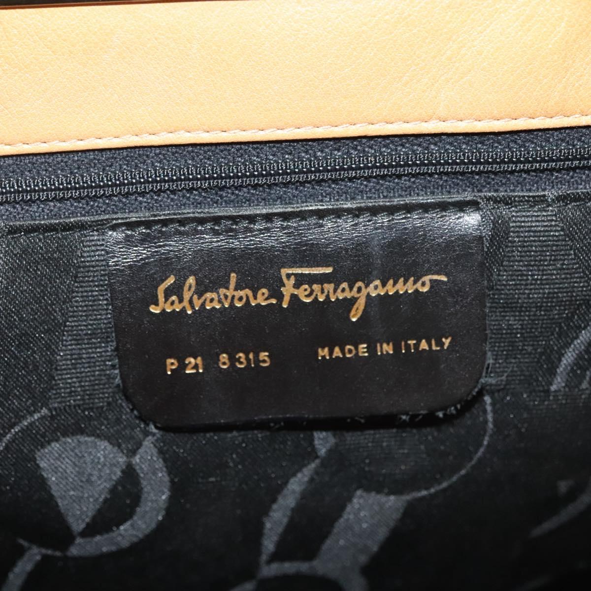Salvatore Ferragamo Shoulder Bag Leather Beige Gold Auth bs28483