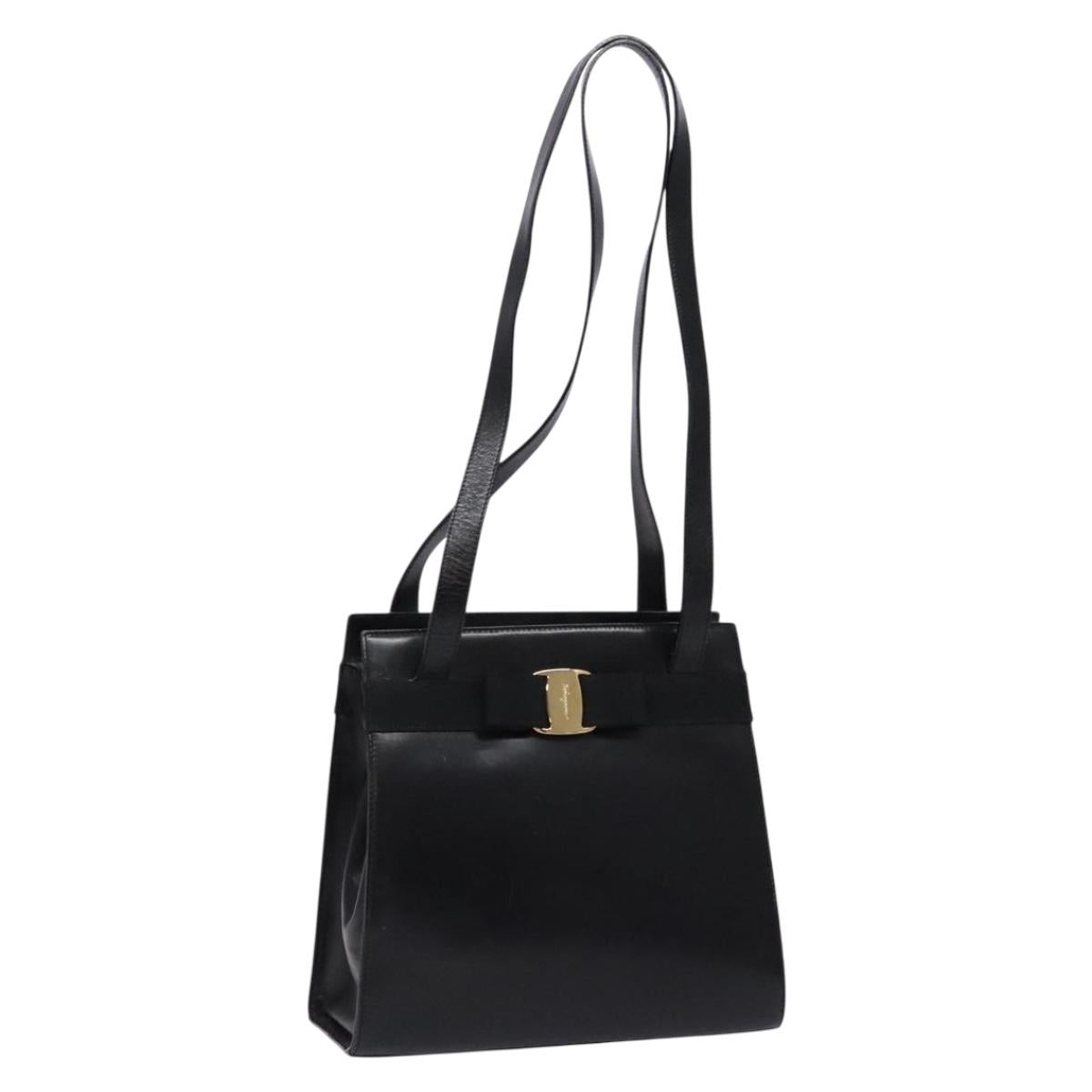 Salvatore Ferragamo Vala Shoulder Bag Leather Black Gold Auth bs28484