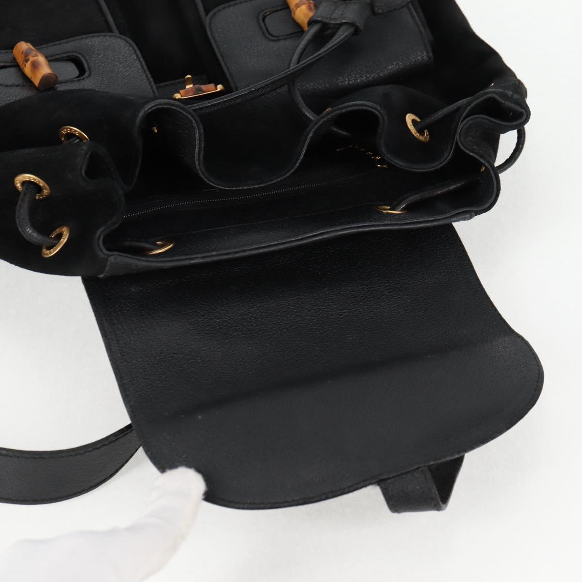 GUCCI Bamboo Backpack Suede Leather Black Gold 003 2058 0016 Auth bs28493