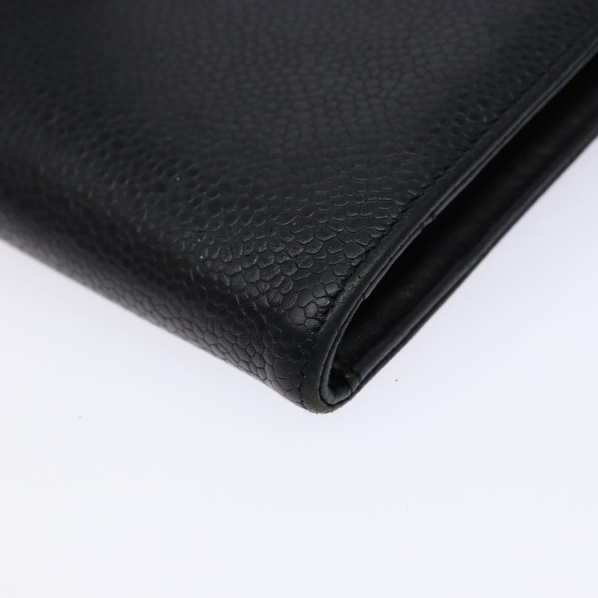 CHANEL Bifold Wallet Caviar Skin Black Gold CC Auth bs28503