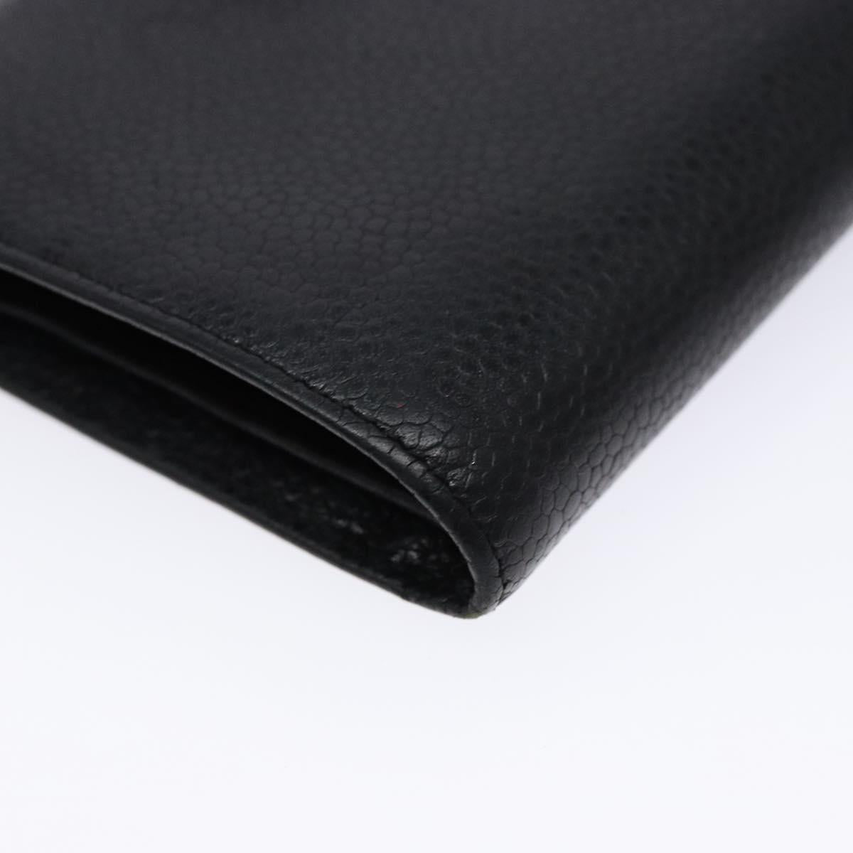 CHANEL Bifold Wallet Caviar Skin Black Gold CC Auth bs28503