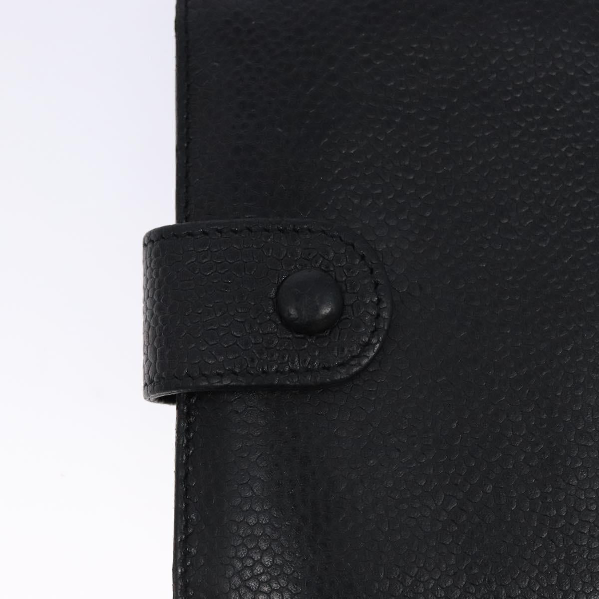CHANEL Bifold Wallet Caviar Skin Black Gold CC Auth bs28503