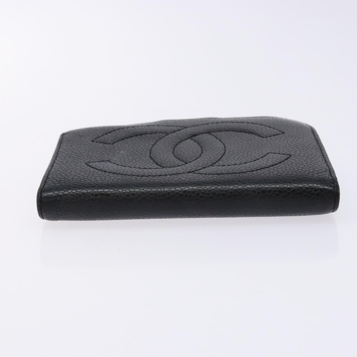 CHANEL Bifold Wallet Caviar Skin Black Gold CC Auth bs28503