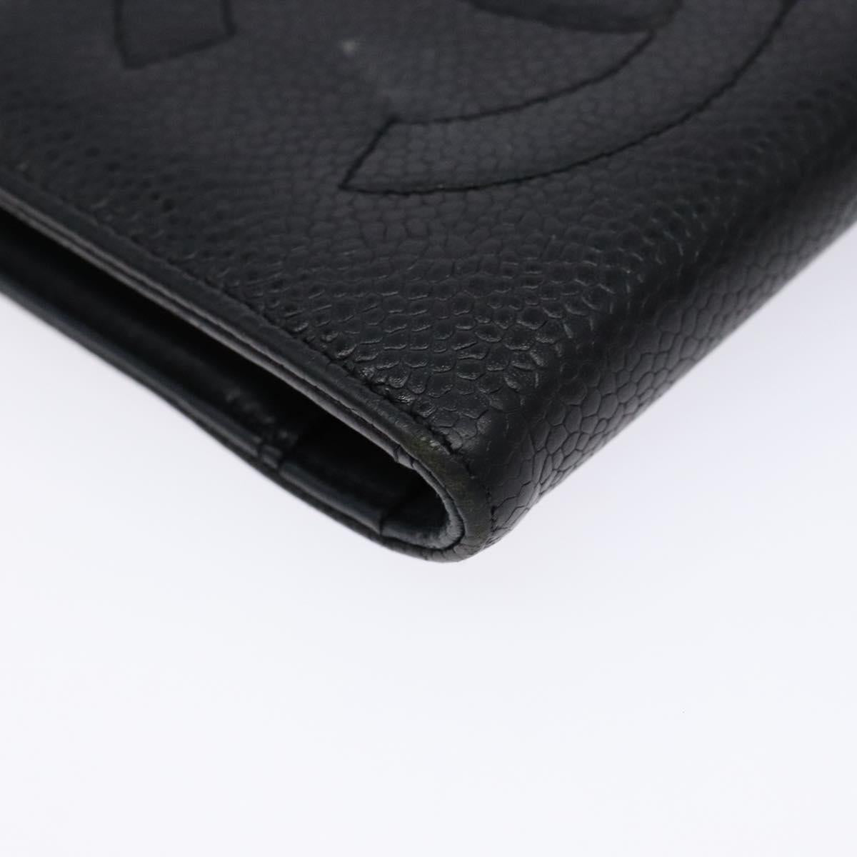 CHANEL Bifold Wallet Caviar Skin Black Gold CC Auth bs28503