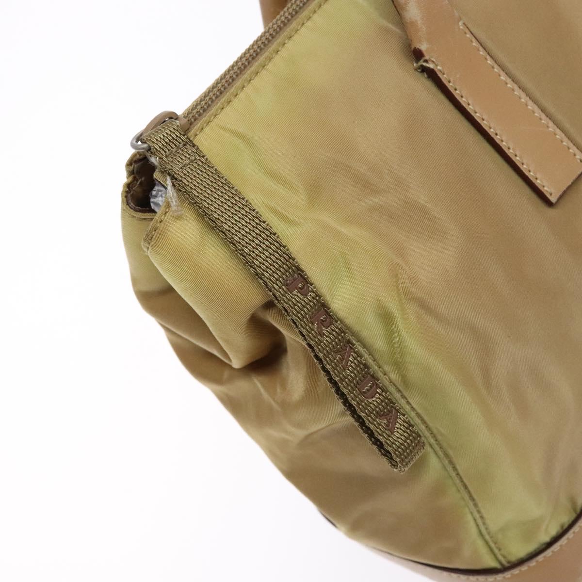 PRADA Hand Bag Nylon Beige Auth bs28510