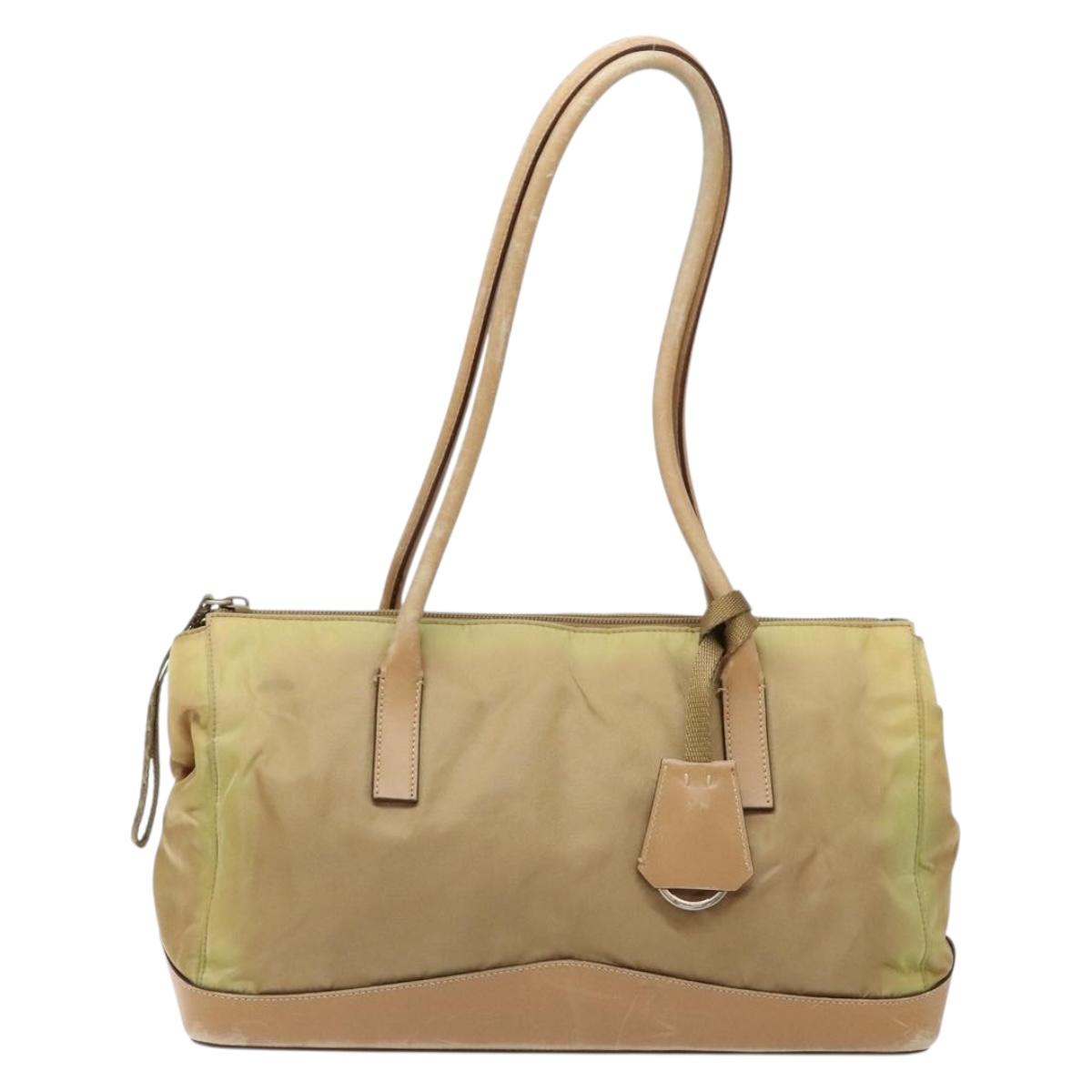 PRADA Hand Bag Nylon Beige Auth bs28510