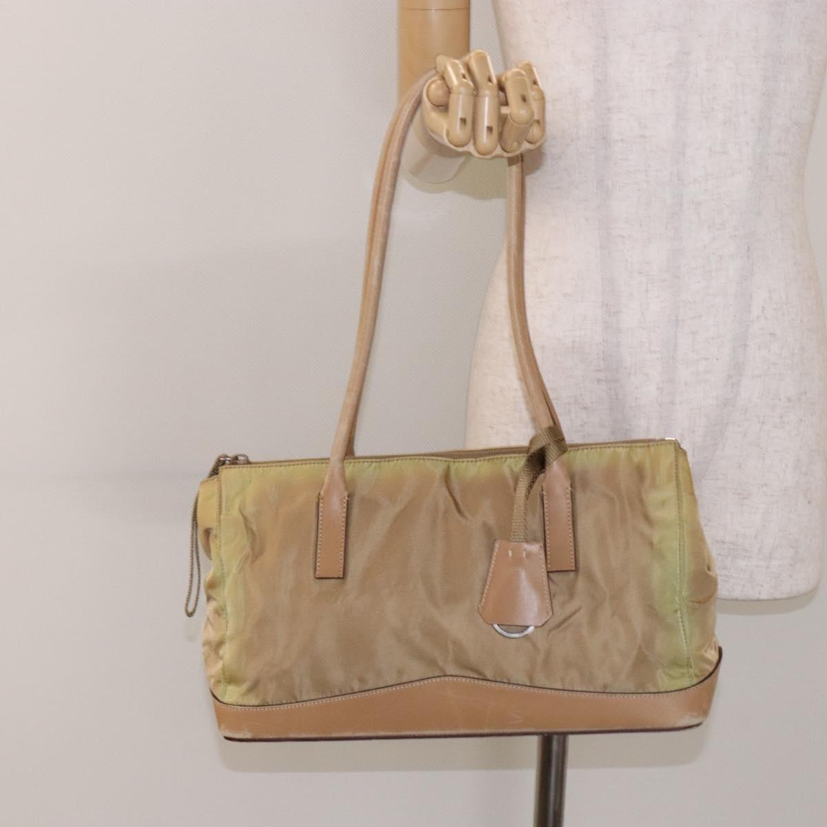 PRADA Hand Bag Nylon Beige Auth bs28510