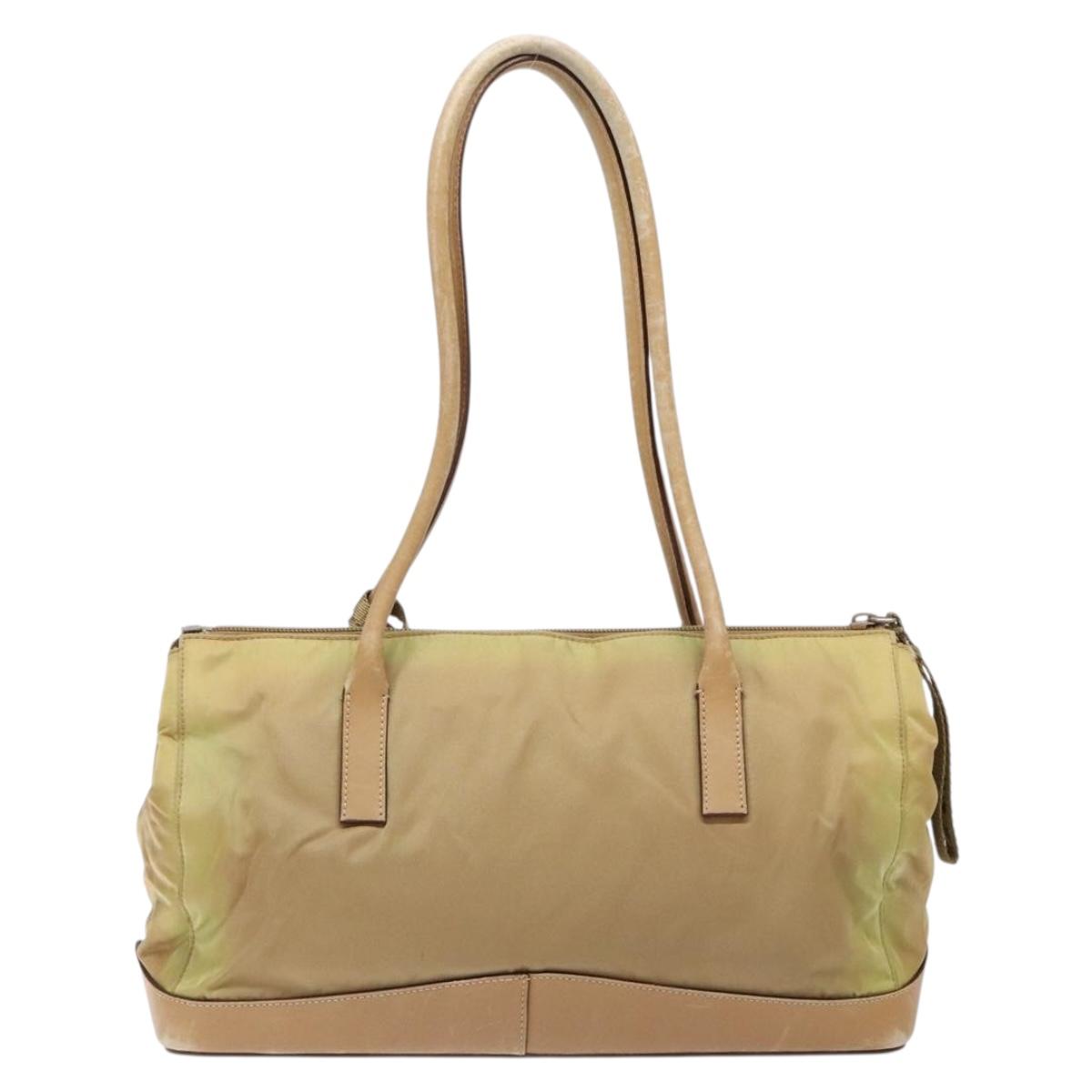 PRADA Hand Bag Nylon Beige Auth bs28510
