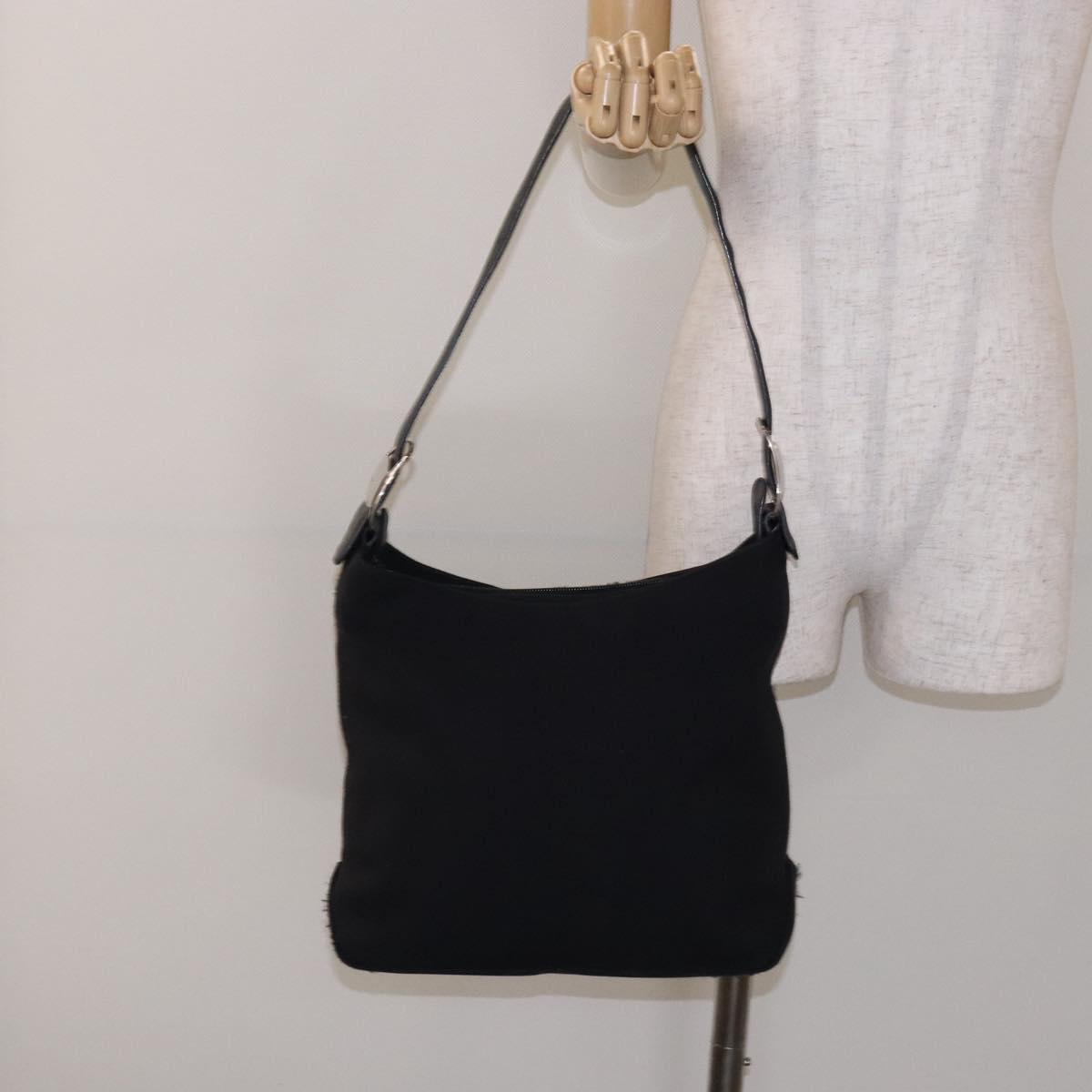 Salvatore Ferragamo Vala Shoulder Bag Canvas Leather Black Silver Auth bs28513