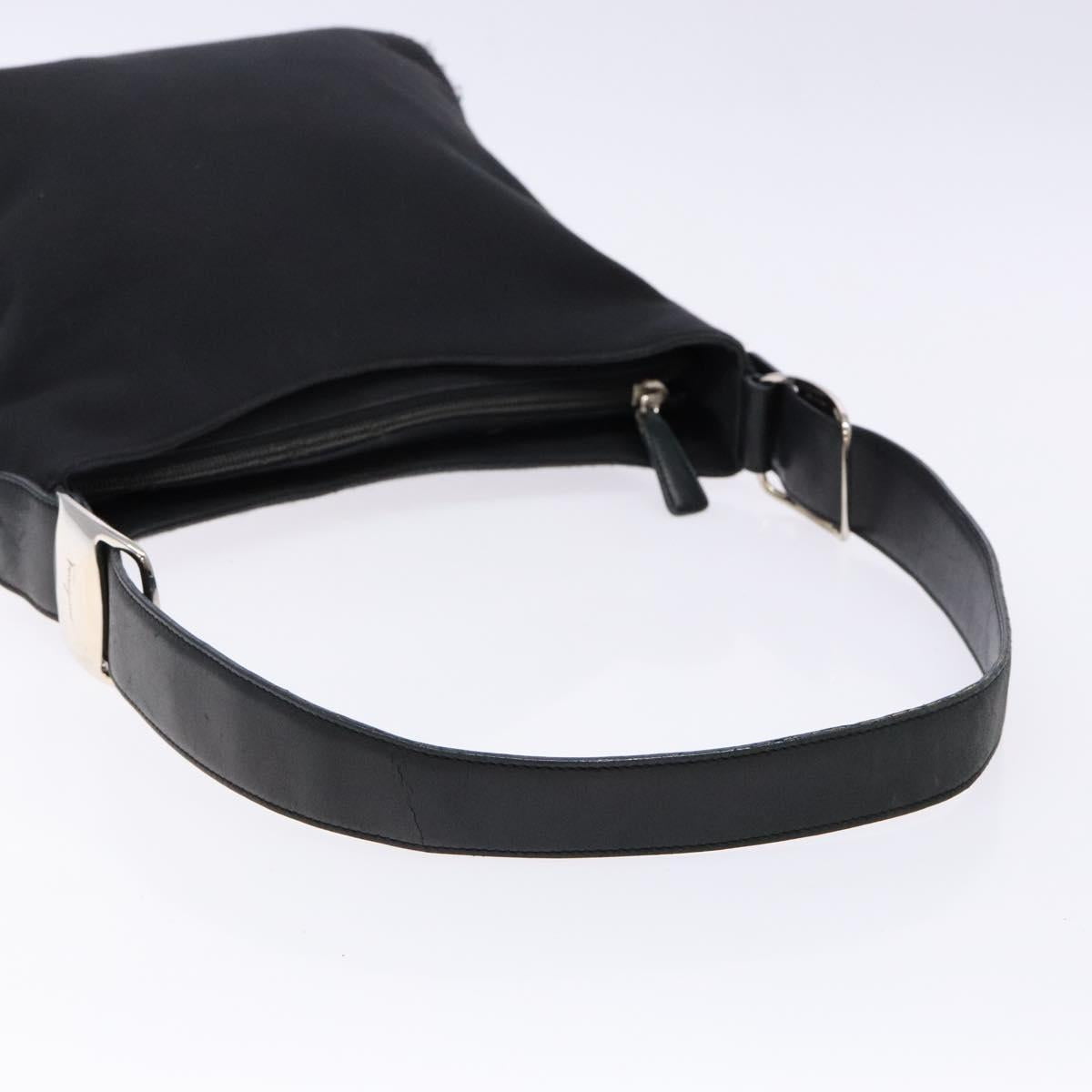 Salvatore Ferragamo Vala Shoulder Bag Canvas Leather Black Silver Auth bs28513